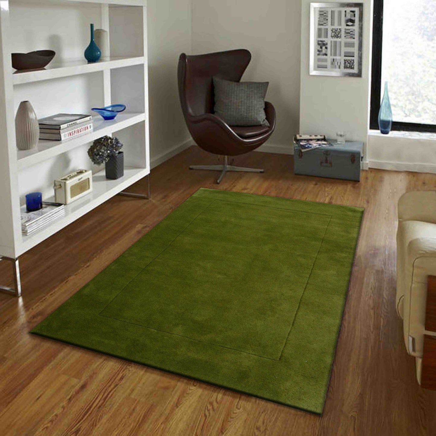 Green Hand Tufted Wool Carpet - ICHT1178