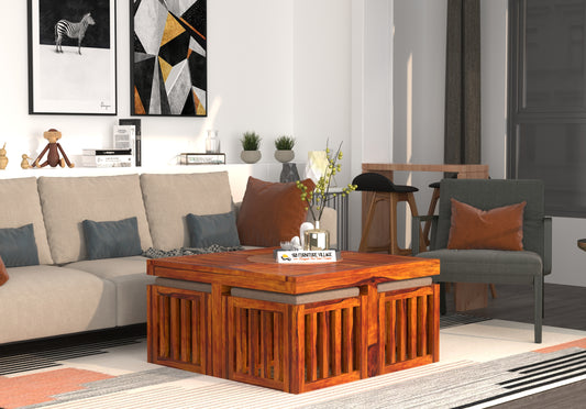 ZenFour Center Table with 4 stools - (Natural Finish) - 7078