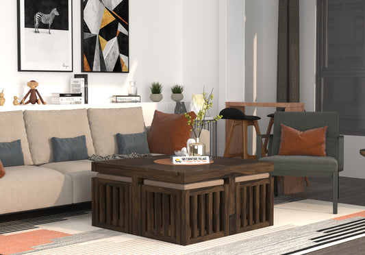 ZenFour Center Table with 4 stools - (Stone Finish) - 7078