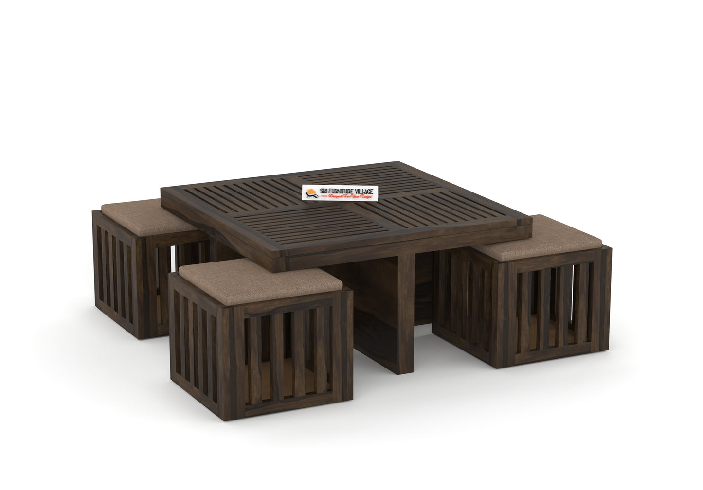 ZenFour Center Table with 4 stools - (Stone Finish) - 7078